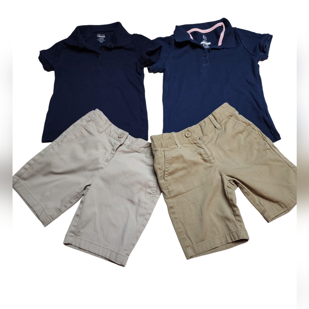 Bundle School Uniform Navy Shirts Khaki Shorts Sizes 6X